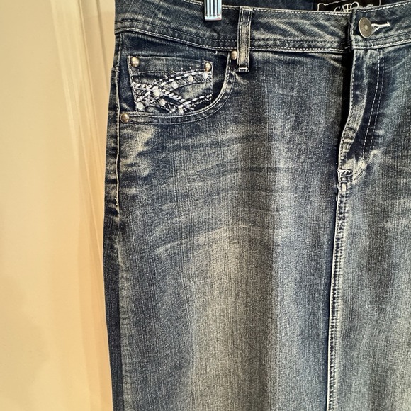 NWT Cato Denim Midi Skirt Size 14 Y2K Embellished Pocket Western Jean Skirt - Picture 3 of 10